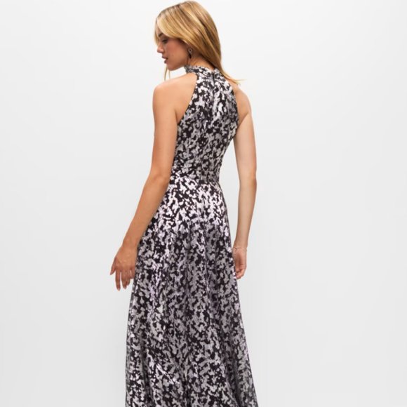 Melanie Lyne NWT Metallic Printed High Slit Gown Size 2 - Picture 4 of 7